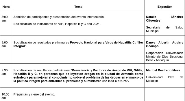 Cronograma de evento intersectorial